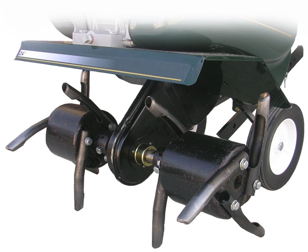 Hollow coring tines on a lawn aerator, which pull soil plugs out of the turf